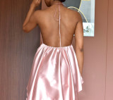 Halterneck Tie Up Backless Mini Dress XHXF-477