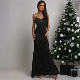 Hot Drill Backless Solid Color Maxi Dress CYA-902228