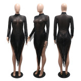 Hot Drll Long Sleeve Tassel Irregular Dress CYA-902191