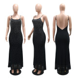 Hot Drill Backless Solid Color Maxi Dress CYA-902228