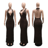Deep V Neck Backless Sequin Maxi Dress CYA-902183
