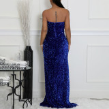 Plus Size Sexy Sequin Solid Color Tube Top Evening Dress GCZF-8651