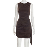 Sleeveless Ruched Solid Color Mini Dress GSZM-D26DS001