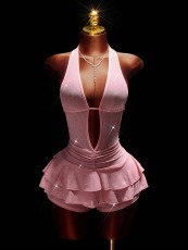 Solid Color Halterneck Backless Romper GXIY-K25L1864