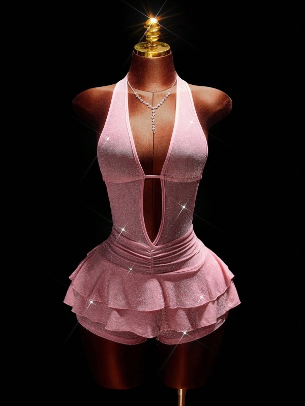 Solid Color Halterneck Backless Romper GXIY-K25L1864