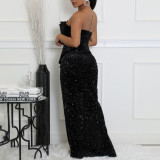 Plus Size Sexy Sequin Solid Color Tube Top Evening Dress GCZF-8651