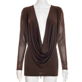 Mesh Long Sleeve Backless Mini Dress GSZM-D25DS582