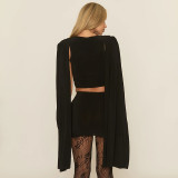 Shawl Collar Tops Pleated Skirt 2 Piece Set GDSF-C25ST414