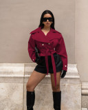 Double-breasted Lapel Tie Up Coat ZSD-0776