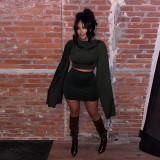 Shawl Collar Tops Pleated Skirt 2 Piece Set GDSF-C25ST414