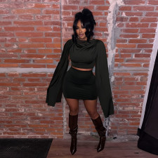 Shawl Collar Tops Pleated Skirt 2 Piece Set GDSF-C25ST414