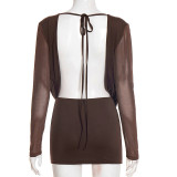 Mesh Long Sleeve Backless Mini Dress GSZM-D25DS582