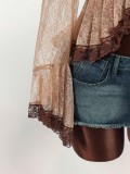 Lace Patchwork See Through Flare Sleeve Top GXIY-K25L1664