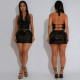 Deep V Neck Tie Up Backless Two Piece Skirts Set CYA-902062