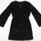 Deep V Neck Long Sleeve Mini Dress CYA-902210