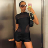 Solid Color Short Sleeve Romper+Mini Dress 2 Piece Set GSZM-J25ST482