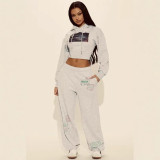 Print Long Sleeve Hooded Sweatshirt Two Piece Pants Set GBGF-251120