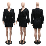 Deep V Neck Long Sleeve Mini Dress CYA-902210