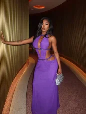 Solid Color Patchwork Backless Maxi Dress GXIY-K25L1568