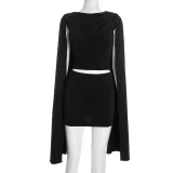 Shawl Collar Tops Pleated Skirt 2 Piece Set GDSF-C25ST414