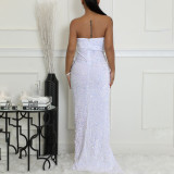 Plus Size Sexy Sequin Solid Color Tube Top Evening Dress GCZF-8651