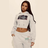 Print Long Sleeve Hooded Sweatshirt Two Piece Pants Set GBGF-251120