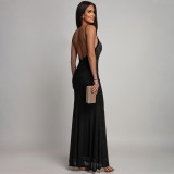 Hot Drill Backless Solid Color Maxi Dress CYA-902228