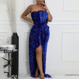 Plus Size Sexy Sequin Solid Color Tube Top Evening Dress GCZF-8651