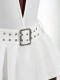 Sleeveless Deep V Neck Pleated Mini Dress GXIY-K25L1743