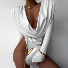 Solid Color Long Sleeve Tight Bodysuit GSLF-K25K89083