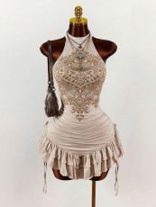 Sleeveless Print Drawstring Mini Dress GXIY-K25L1806