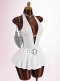 Sleeveless Deep V Neck Pleated Mini Dress GXIY-K25L1743
