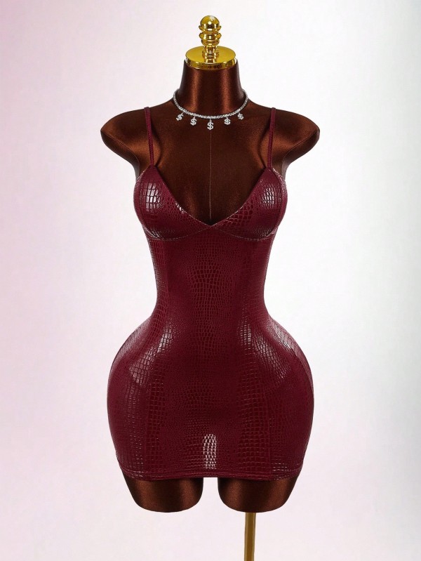 Deep V Neck Solid Color Sling Mini Dress GXIY-K25L1825