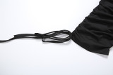 Deep V Neck Drawstring Pleated Tank Top Seven-Tenths Pants Suit GSLF-K25S86622