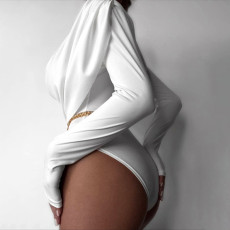Solid Color Long Sleeve Tight Bodysuit GSLF-K25K89083