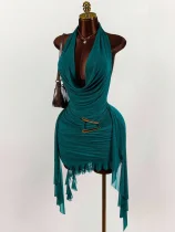 Solid Color Backless Irregular Mini Dress GXIY-K25L1668