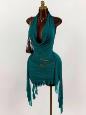 Solid Color Backless Irregular Mini Dress GXIY-K25L1668