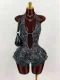 Leopard Print Tie Up Backless Mini Dress GXIY-K25L1703