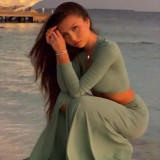 Long Sleeve Hollow Out Split Maxi Dress GSLF-K25S87290