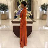 Solid Color Ruched Long Sleeve Maxi Dress GSLF-K25D87000
