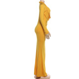 Solid Color Ruched Long Sleeve Maxi Dress GSLF-K25D87000
