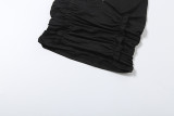 Deep V Neck Drawstring Pleated Tank Top Seven-Tenths Pants Suit GSLF-K25S86622