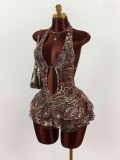 Leopard Print Tie Up Backless Mini Dress GXIY-K25L1703