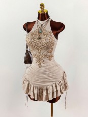 Sleeveless Print Drawstring Mini Dress GXIY-K25L1806