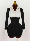 Lapel Contrast Color Mini Dress GXIY-K25L1742