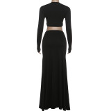 Long Sleeve Hollow Out Split Maxi Dress GSLF-K25S87290