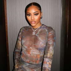 Print Long Sleeve See Through Two Piece Pants Set GSLF-K25S88792