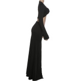 Long Sleeve Hollow Out Split Maxi Dress GSLF-K25S87290