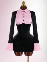 Lapel Contrast Color Mini Dress GXIY-K25L1742