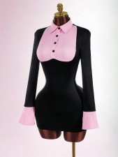Lapel Contrast Color Mini Dress GXIY-K25L1742
